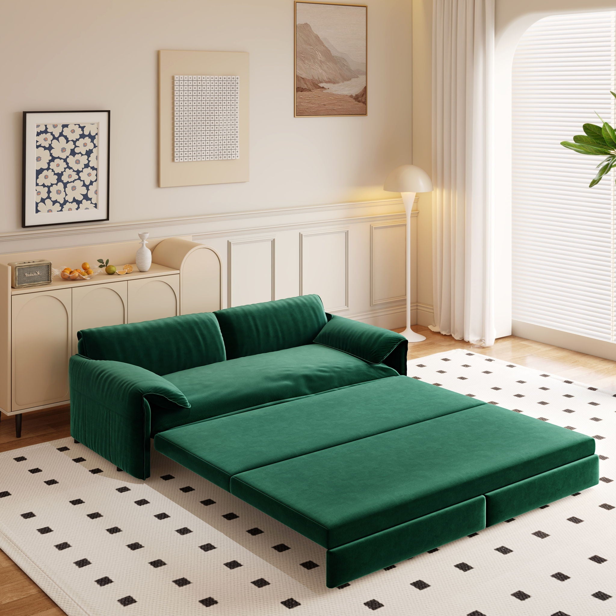 Queen Pull Out 3 In 1 Convertible Sleeper Sofa With Side Storage by HouseOfZazla