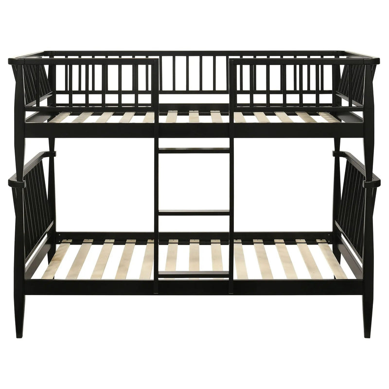 Abram Windsor Twin Over Twin Wood Bunk Bed with Ladder Black by Unique Piece Furniture