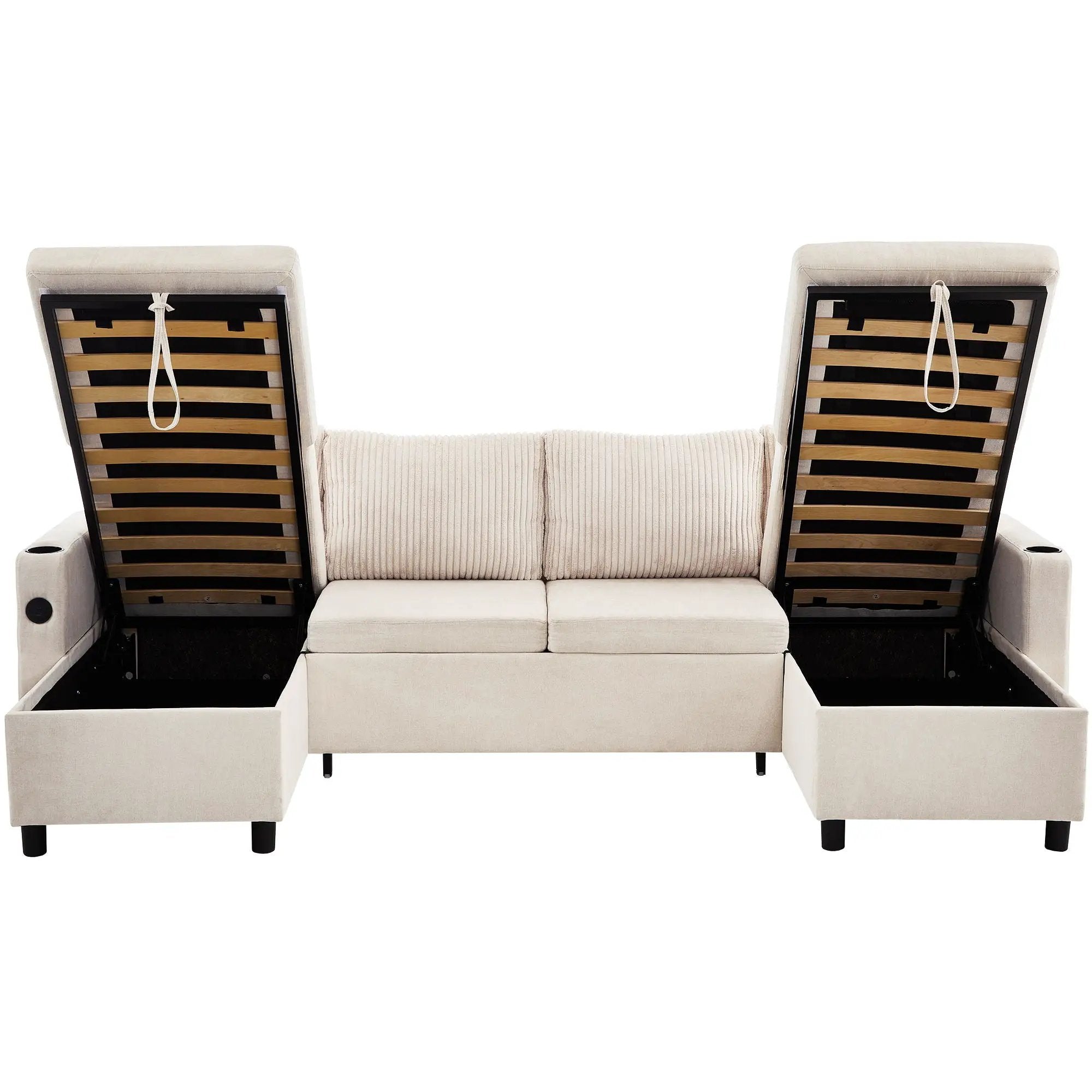 Sectional Sofa Bed With Pull Out Sleeper, USB Ports, Cup Holders by HouseOfZazla