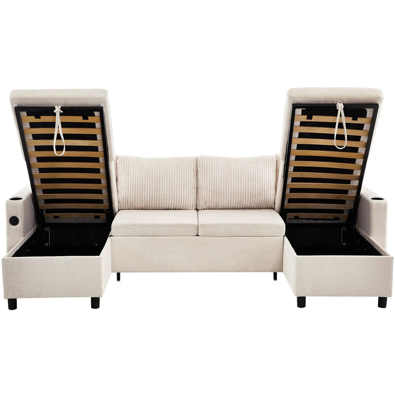 Sectional Sofa Bed With Pull Out Sleeper, USB Ports, Cup Holders by HouseOfZazla