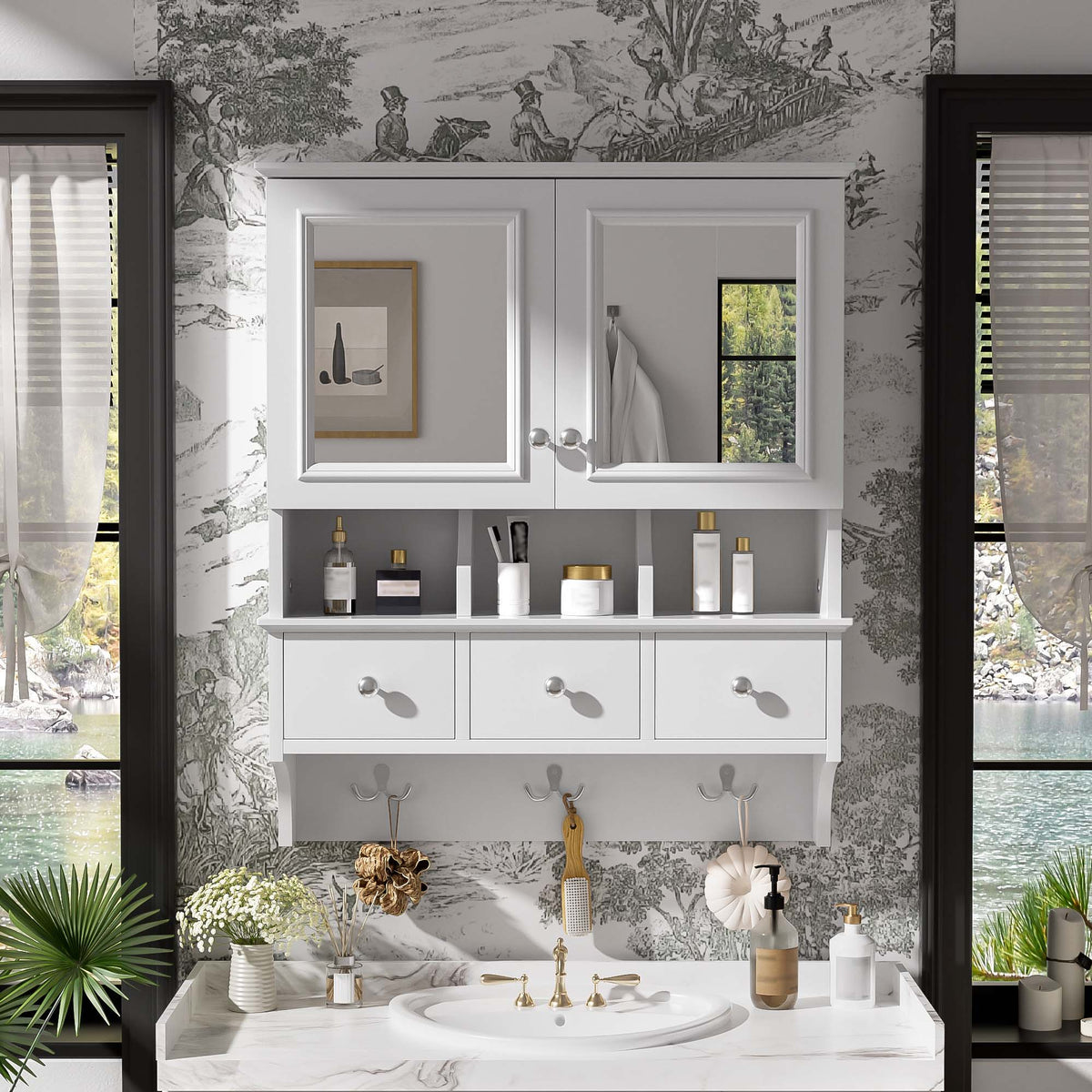 Modern Bathroom Mirror Cabinet With Drawers, Organizer Hooks, And High-Definition Mirrors, photo 28 of 29