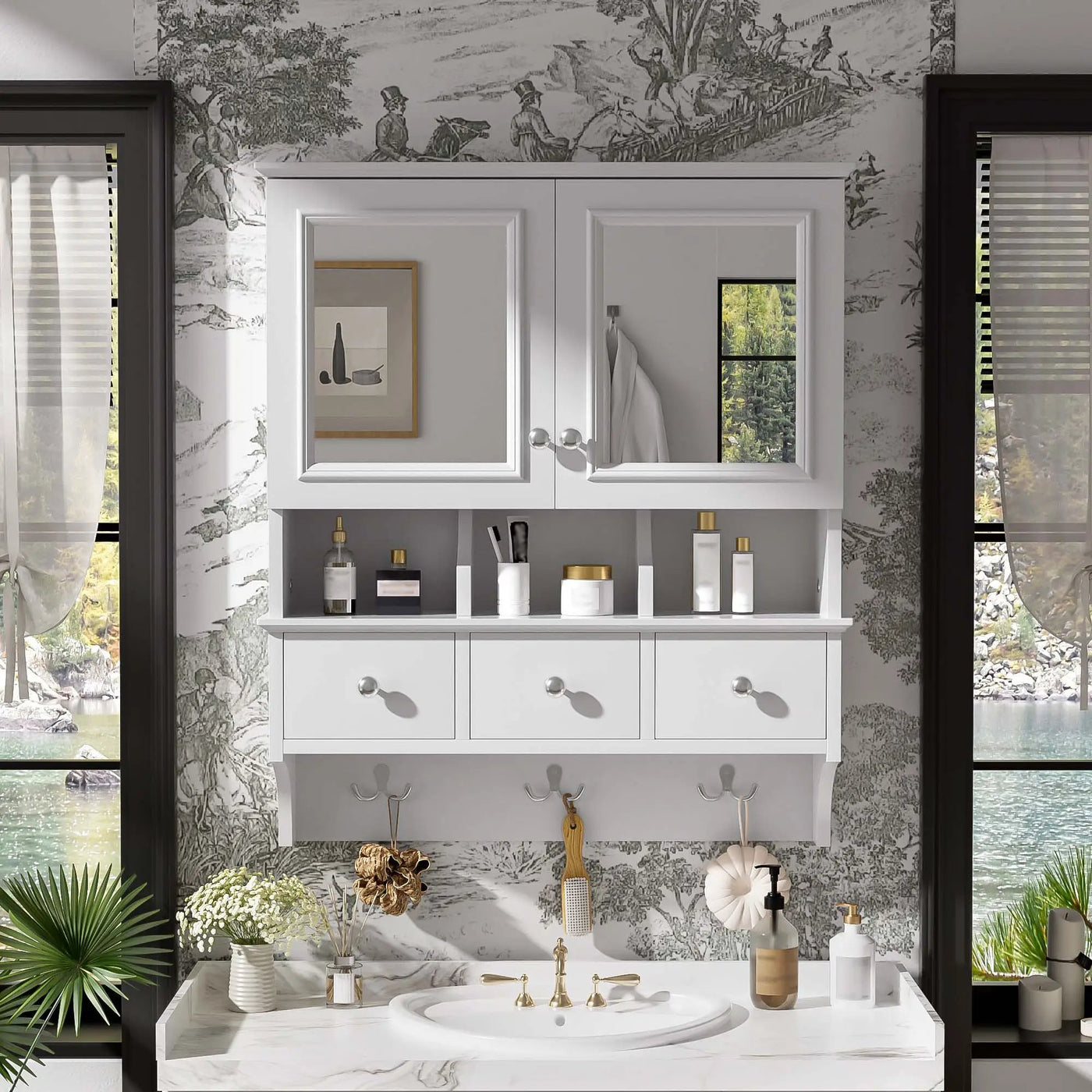 Modern Bathroom Mirror Cabinet With Drawers, Organizer Hooks, And High-Definition Mirrors by Unique Piece Furniture