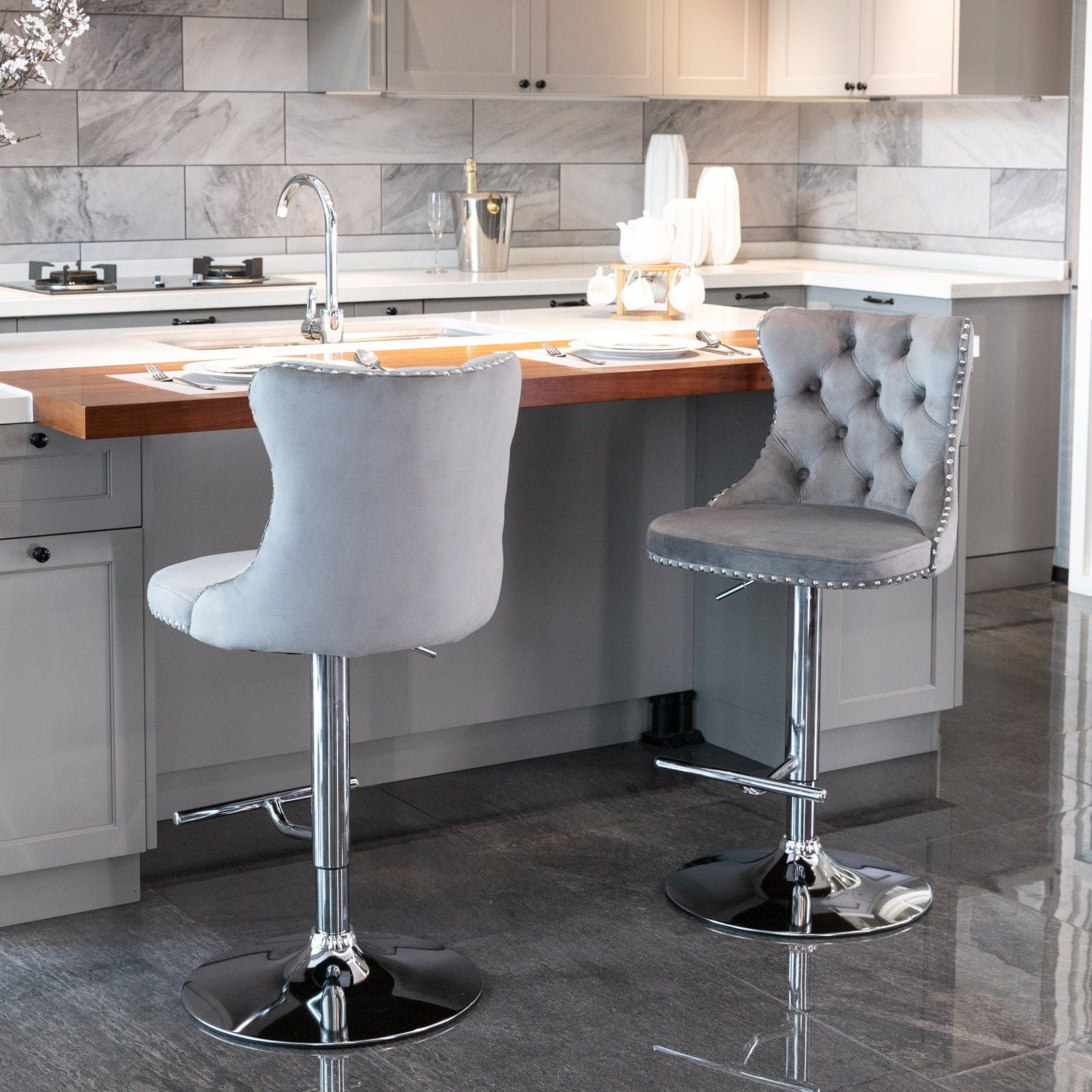Swivel Adjustable Height Barstools Set of 2 by HouseOfZazla