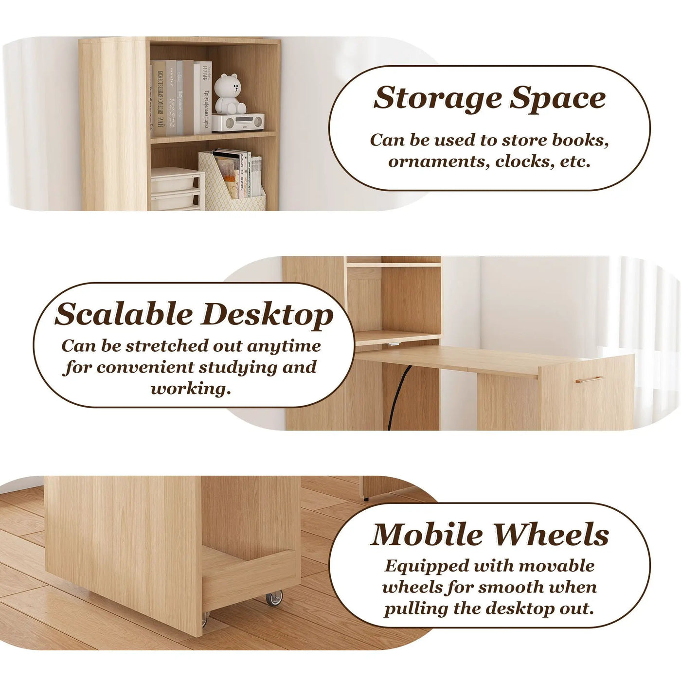 Stretchable Office Desk With Storage Shelves And Mobile Wheels by HouseOfZazla