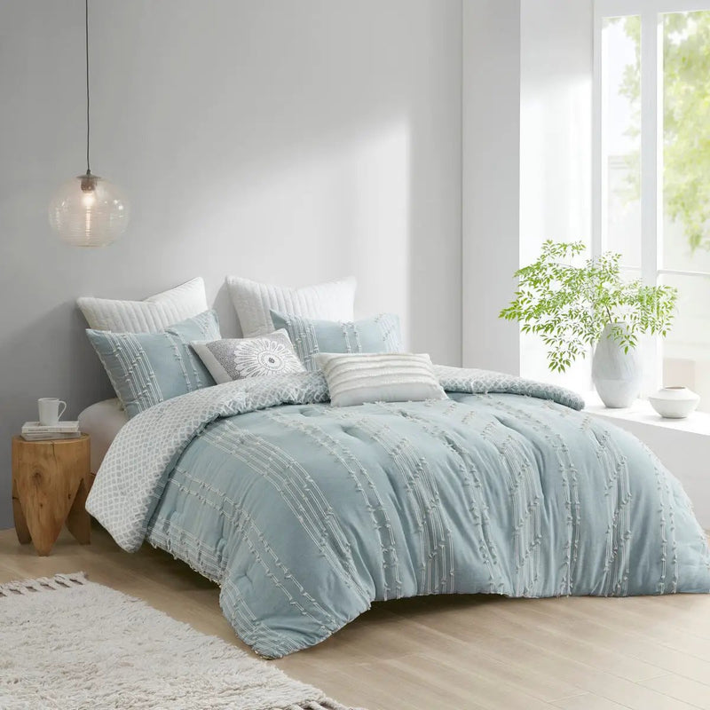 3 Piece Cotton Jacquard Comforter Set Aqua Full/Queen by HouseOfZazla