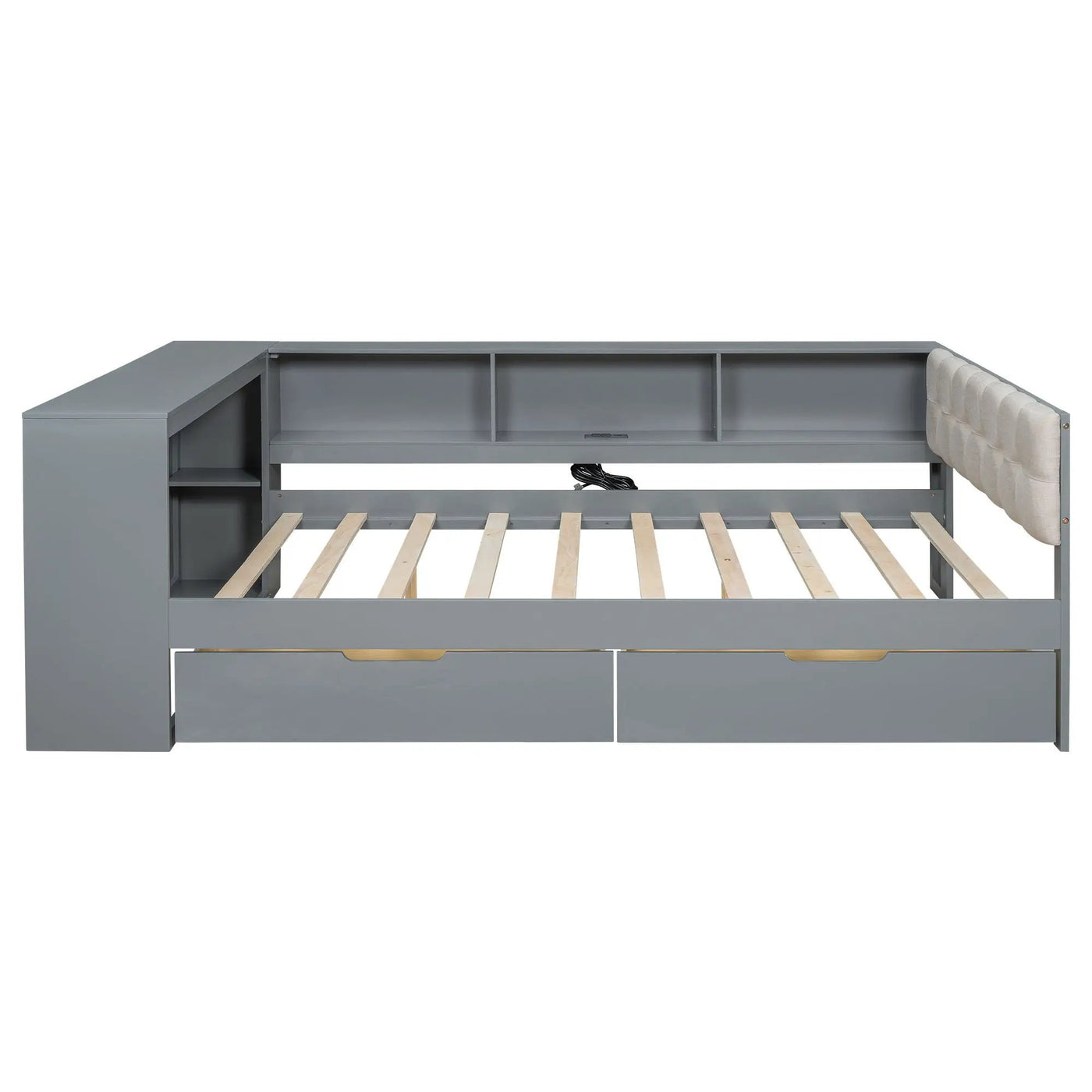Upholstered Headboard Platform Bed With Storage Shelves, Drawers, Charging Station by HouseOfZazla