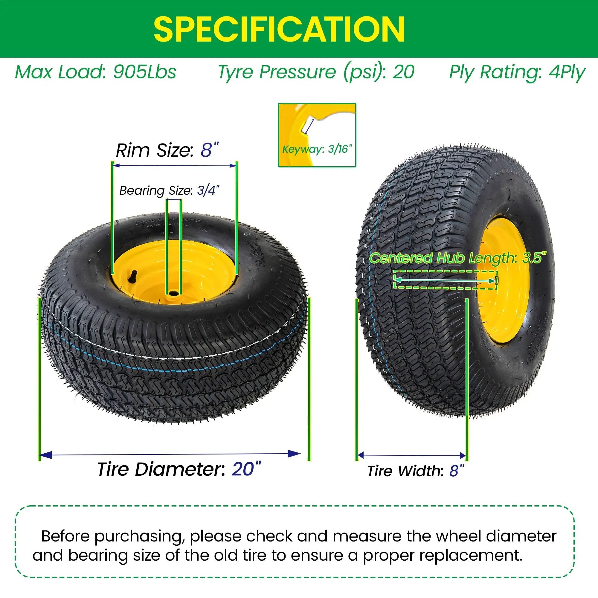 Set of 2 20x8.00-8 Lawn Mower Tires and Wheel Assembly by HouseOfZazla