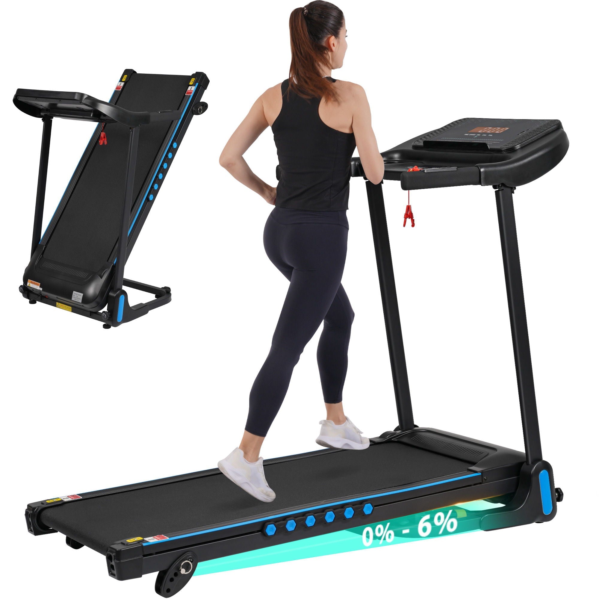 Incline Treadmill For Running & Walking, Hydraulic System Auto Folding With Type C & USB Charge For Android, 10Mph, Bluetooth Speaker - Black by HouseOfZazla