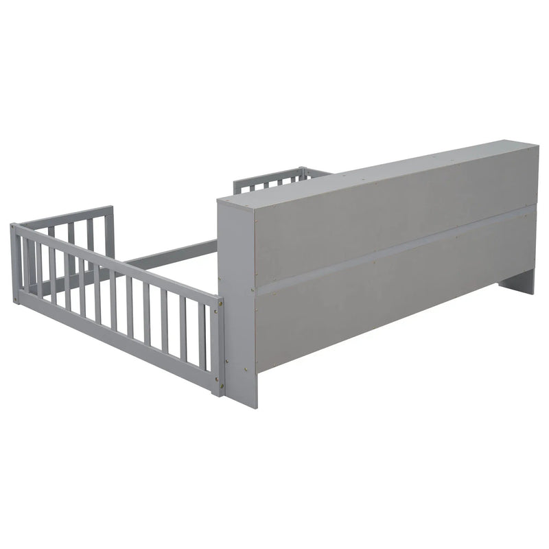 Floor Bed With Side Bookcase, Shelves, Guardrails by HouseOfZazla