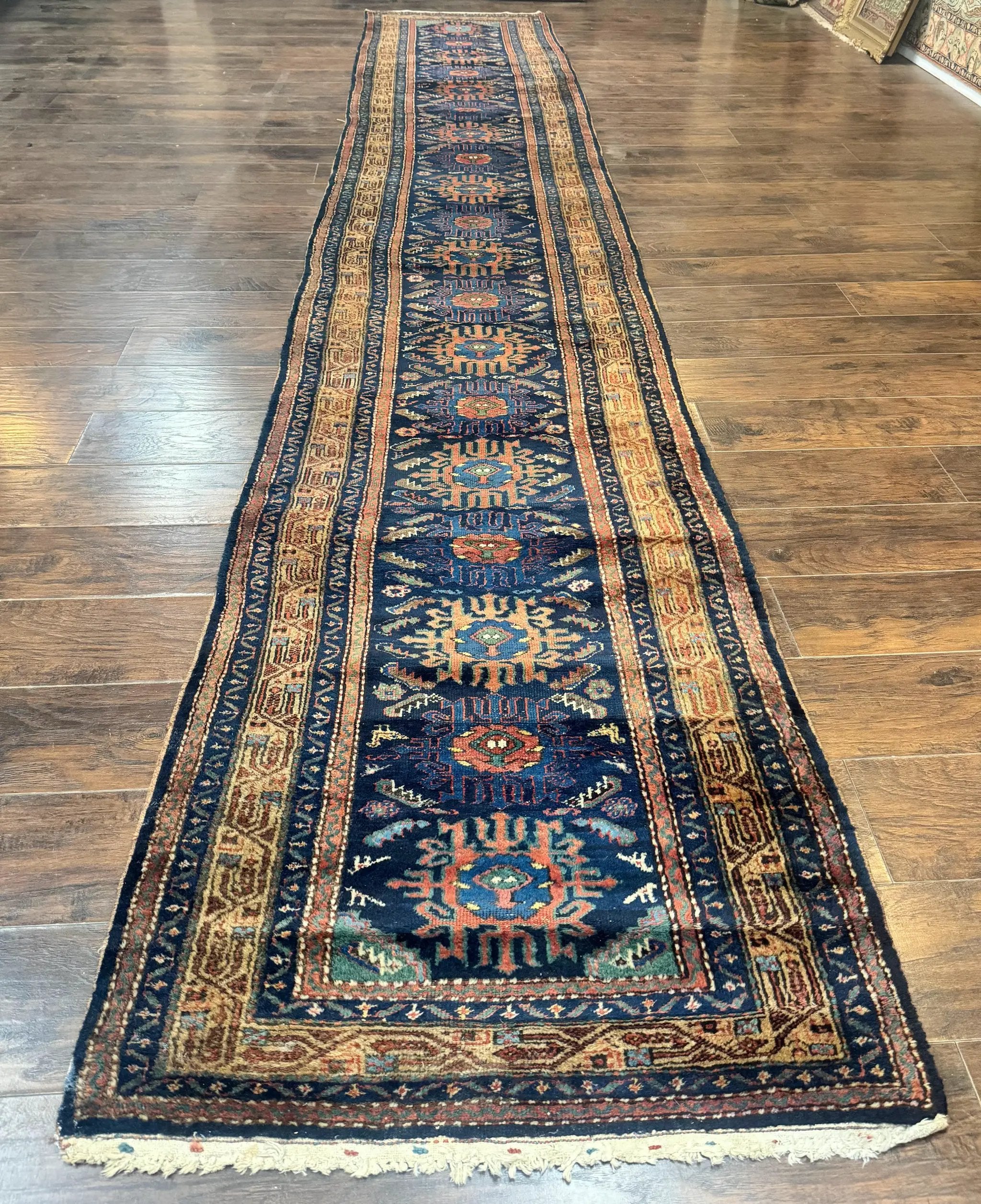 Antique Persian Sarab Runner 3x17, Blue Persian Runner Rug, Long Handmade Wool Carpet for Hallway, Rare, Tribal by Jewel Rugs