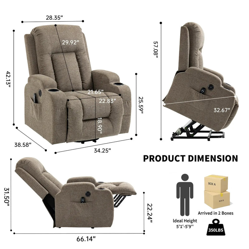 Power Lift Recliner Chair with Massage and Heat - ComfortMAX by HouseOfZazla