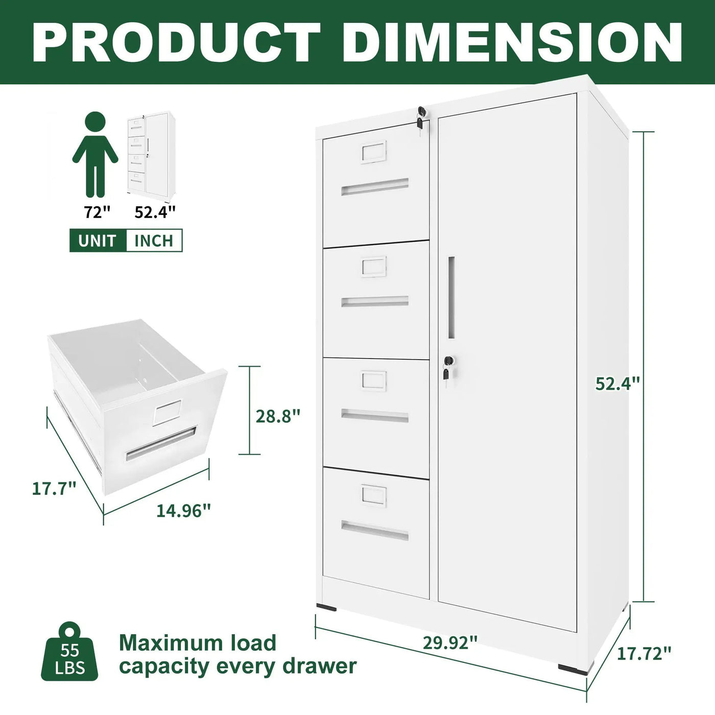 Metal Storage Vertical Filing Cabinet With Lock, 4 Drawers, 1 Door, Steel Construction, School / Office Use by HouseOfZazla