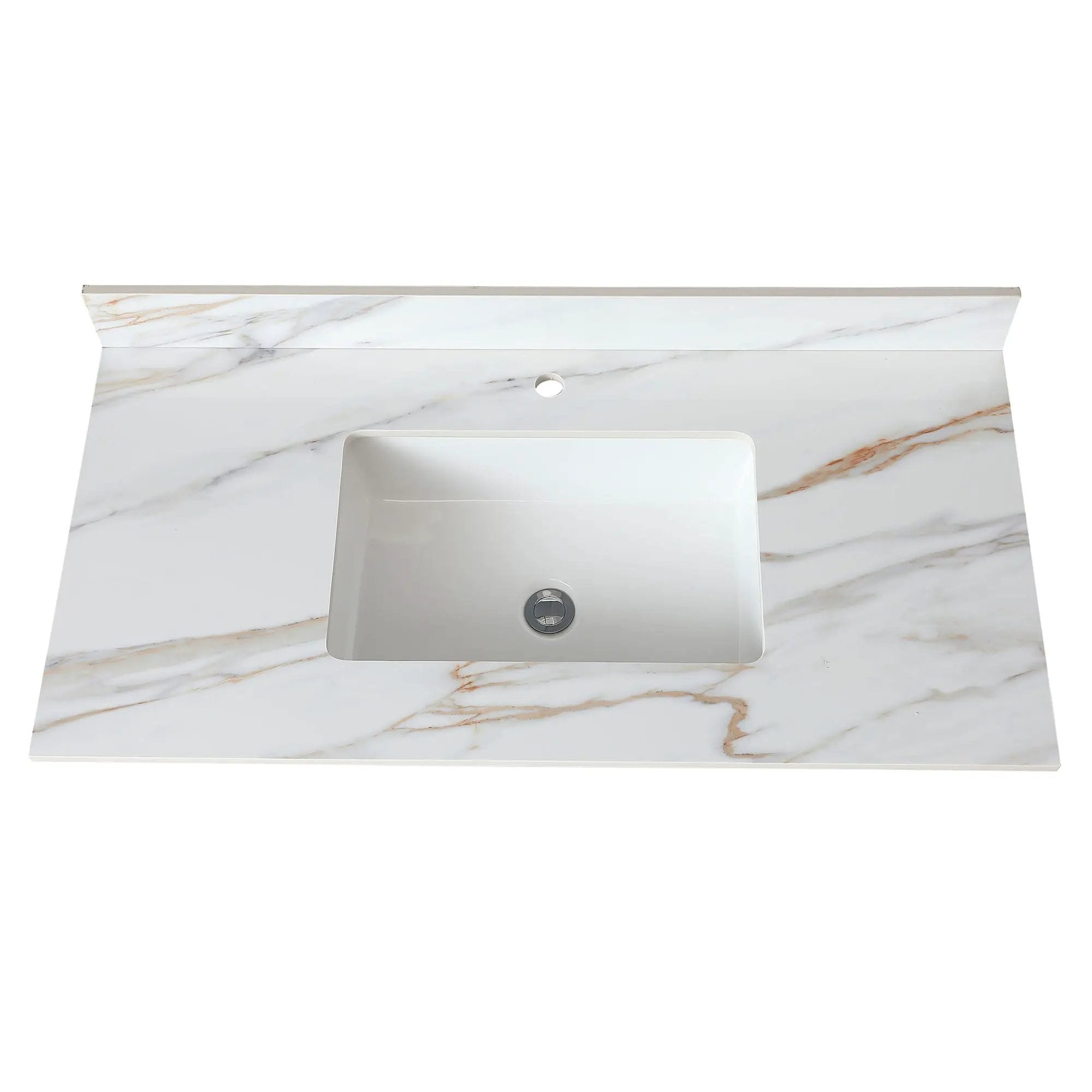 Elegant Vanity Top With Undermount Sink And Backsplash, Sintered Stone by HouseOfZazla