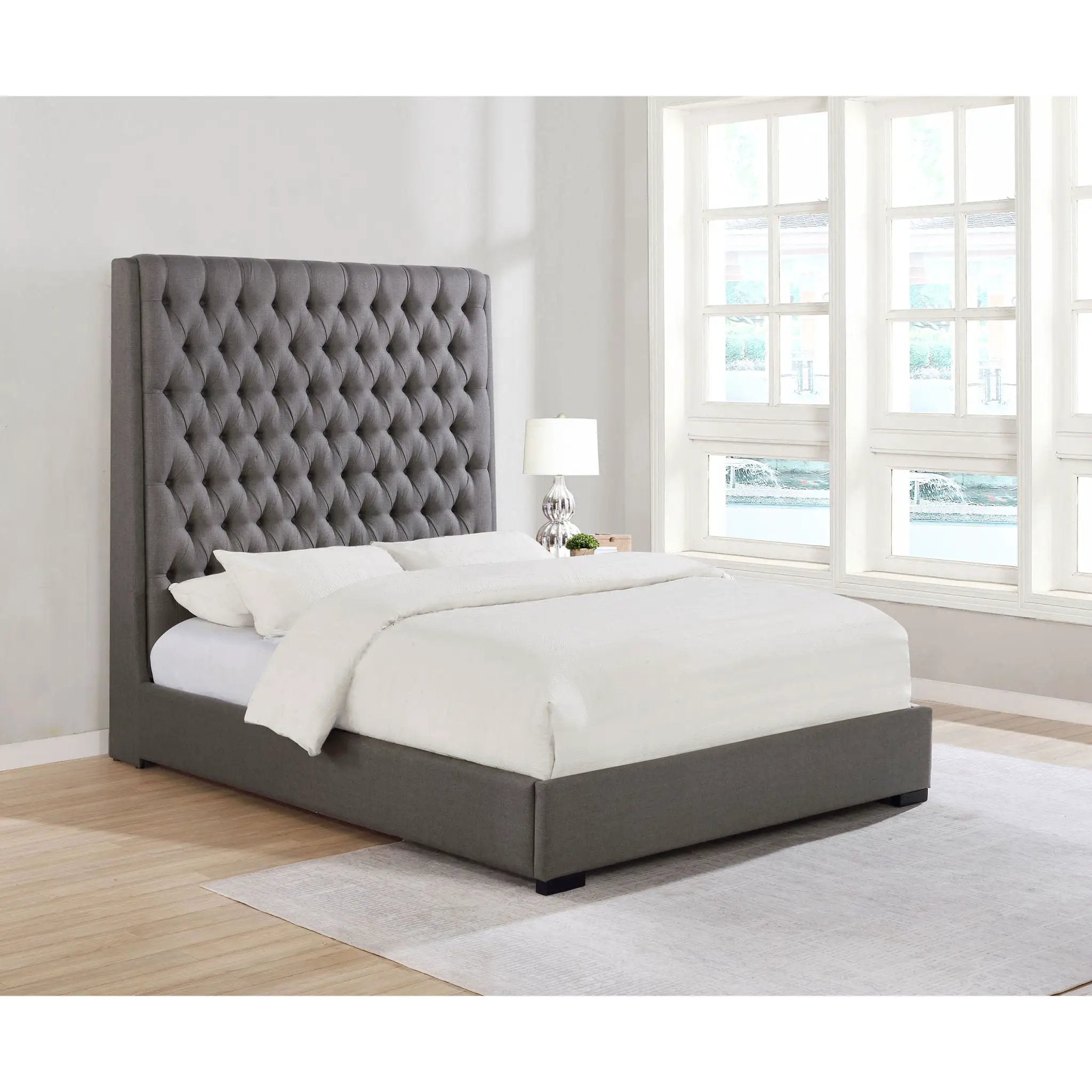California King Upholstered Panel Bed With Tufted Headboard - Gray by HouseOfZazla