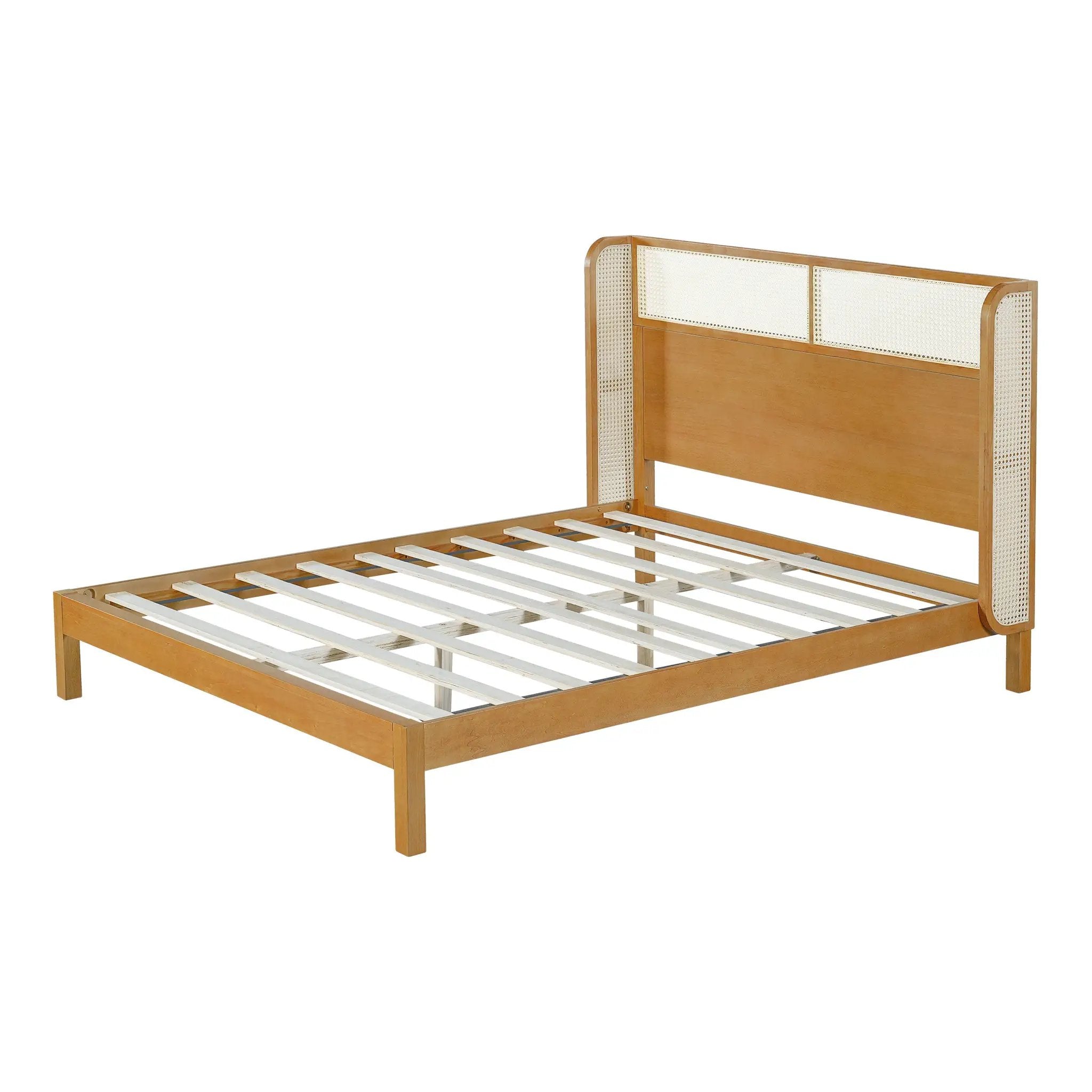 Premium Rubber Wood Platform Queen Bed Frame with Headboard by HouseOfZazla