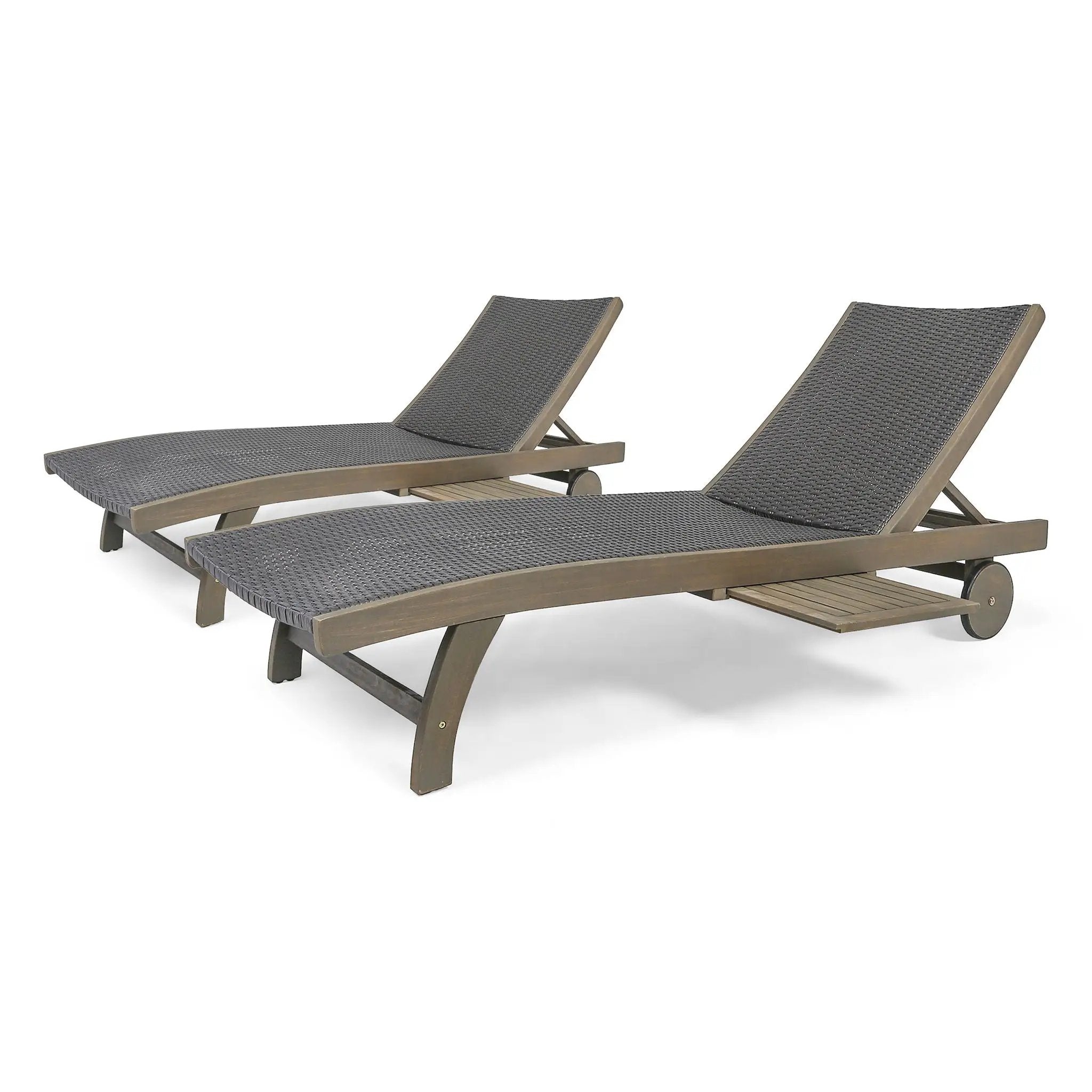 Outdoor Chaise Lounge with Pull-Out Tray and Wicker Seat - Gray by HouseOfZazla
