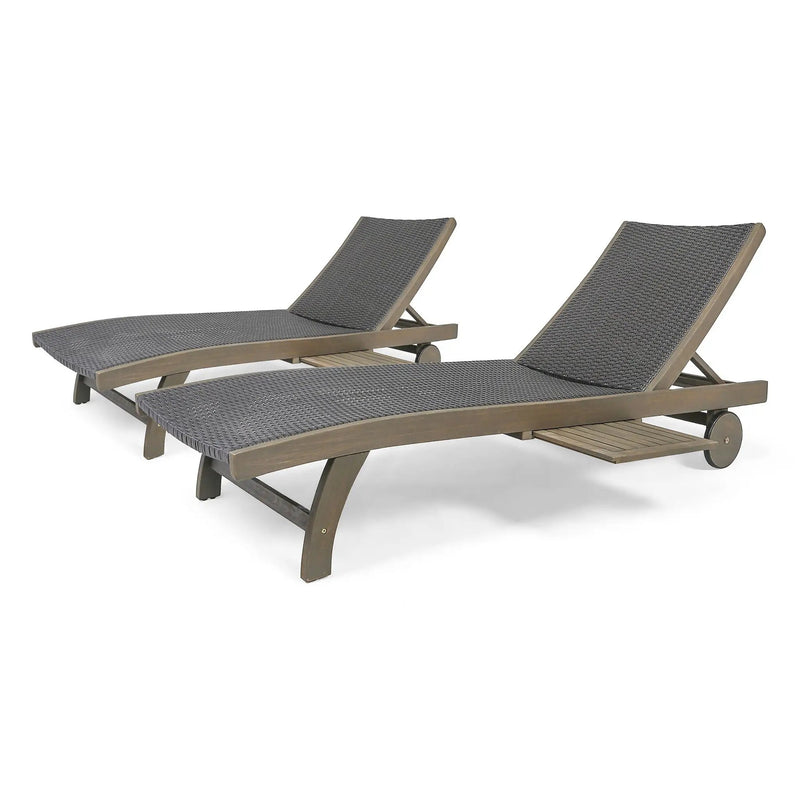 Outdoor Chaise Lounge with Pull-Out Tray and Wicker Seat - Gray by HouseOfZazla