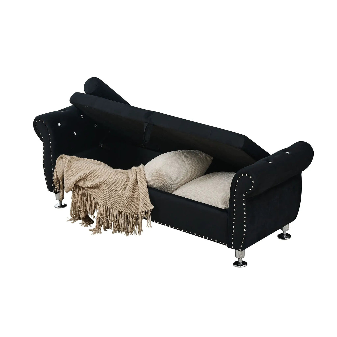 Storage Bench With Crystal Buttons And 1 Pillow For Bedroom by HouseOfZazla
