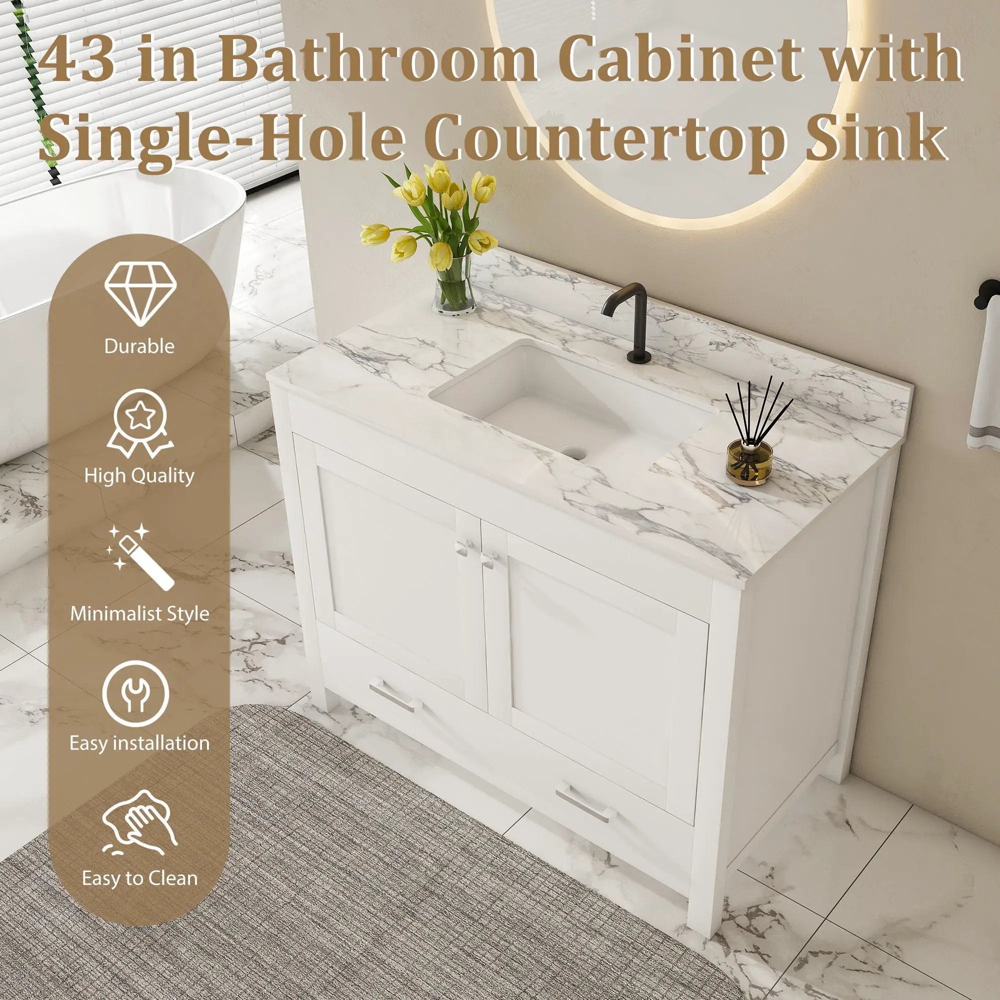 43" Bathroom Vanity, Multi Functional Cabinet - White by Unique Piece Furniture