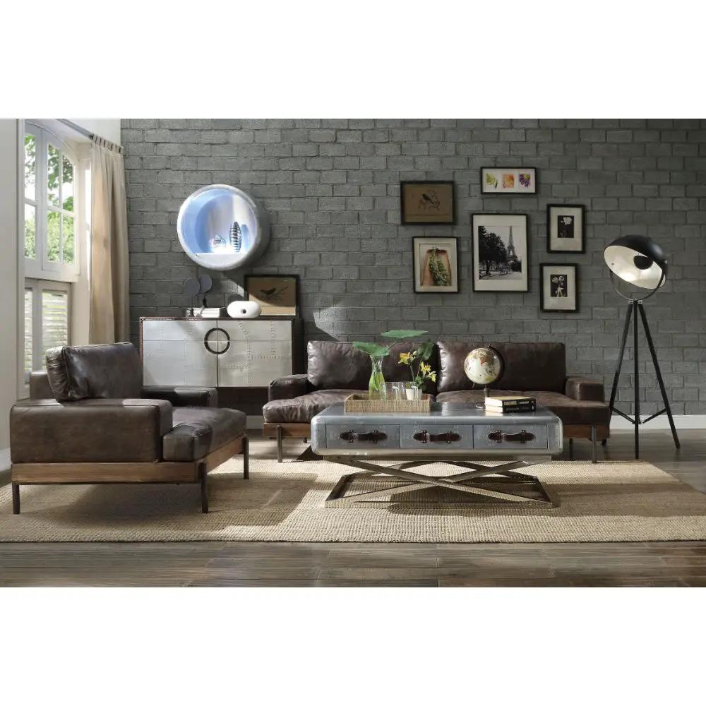 Silchester - Sofa - Distress Chocolate Top Grain Leather & Oak by Unique Piece Furniture