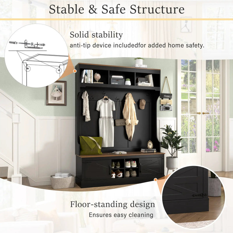 Vibe Haus 71''H Farmhouse Hall Tree with Bench and Shoe Storage by HouseOfZazla