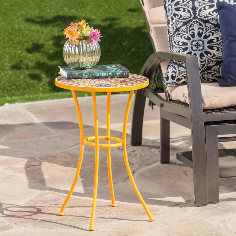 Outdoor Side Table With Tile Mosaic Table Top - Yellow by HouseOfZazla