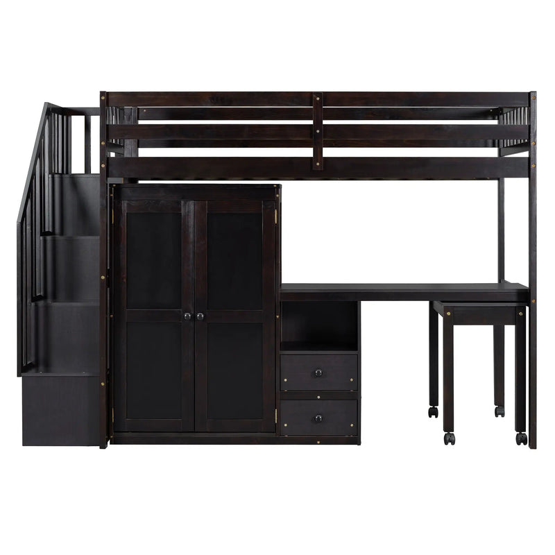 Loft Bed With Stairs, Bookshelf, Drawers, Desk & Wardrobe, Space Saving Multifunctional Furniture by HouseOfZazla