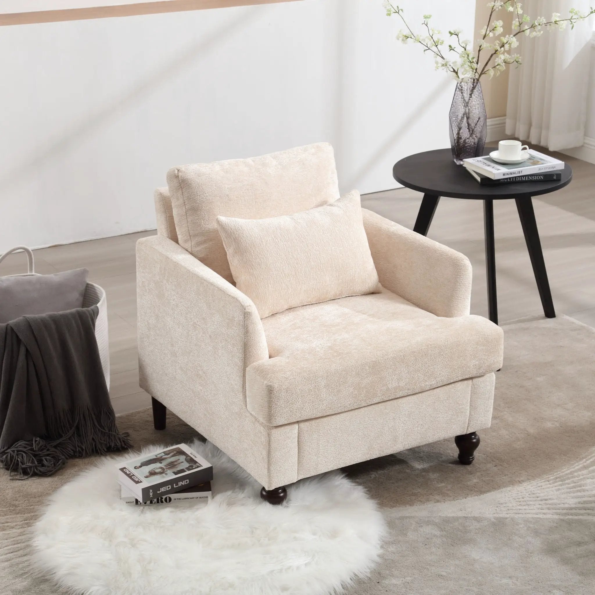 Modern Mid Century Wood Frame Armchair With Tufted Design by Unique Piece Furniture