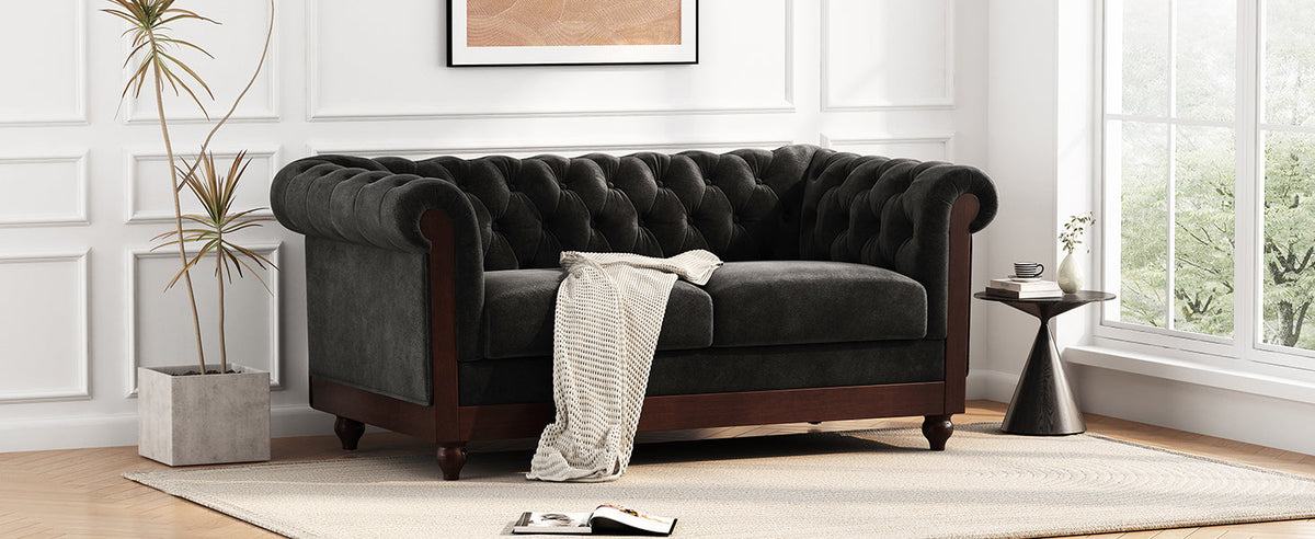 VIVALUX 59.44" Chesterfield Velvet Loveseat Sofa, photo 4 of 10