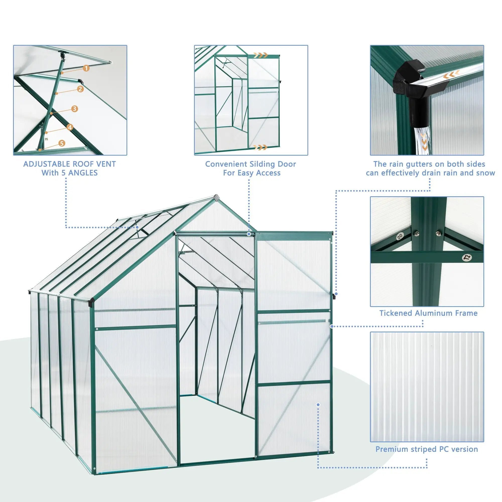Polycarbonate house Raised Base And Anchor Aluminum Heavy Duty Walk-In houses For Outdoor Backyard In All Season by HouseOfZazla