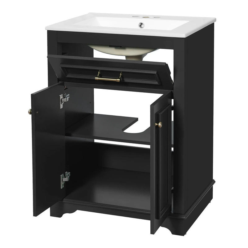 Bathroom Vanity With Integrated Sink, 2 Door Cabinet With Tip Out Drawer by HouseOfZazla