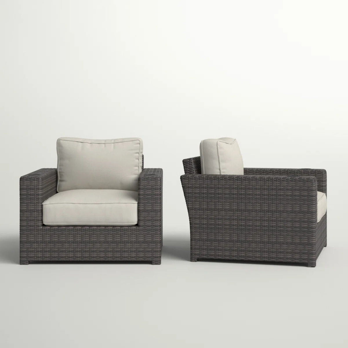 Outdoor Armchairs With Cushions Set of 2 – All-Weather Wicker – Espresso / Gray, photo 6 of 6