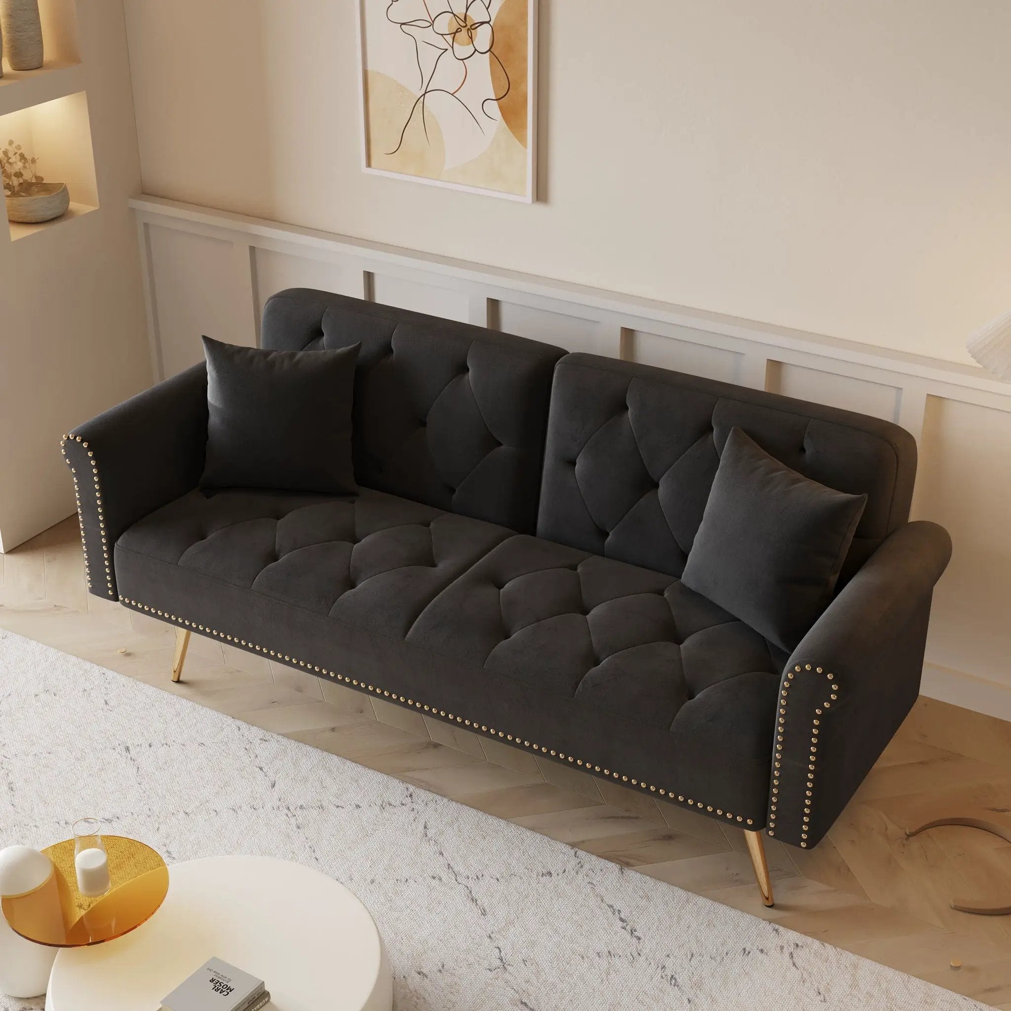 Luxurious Sofa Bed With Nail Head Trim And Matching Pillow by Unique Piece Furniture