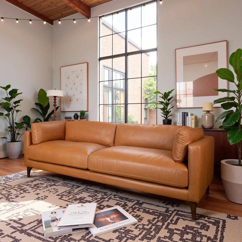 Bellrose Mid-Century Modern Genuine Leather Sofa by HouseOfZazla