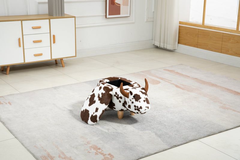 Faux-Fur Ottoman with Hidden Storage and Solid Wood Legs - Brown & White, photo 3 of 9