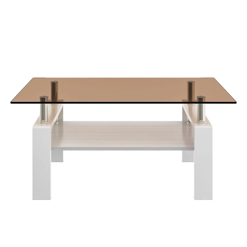 Modern Rectangular Coffee Table With Tempered Transparent Glass Top And Storage Shelf by Unique Piece Furniture