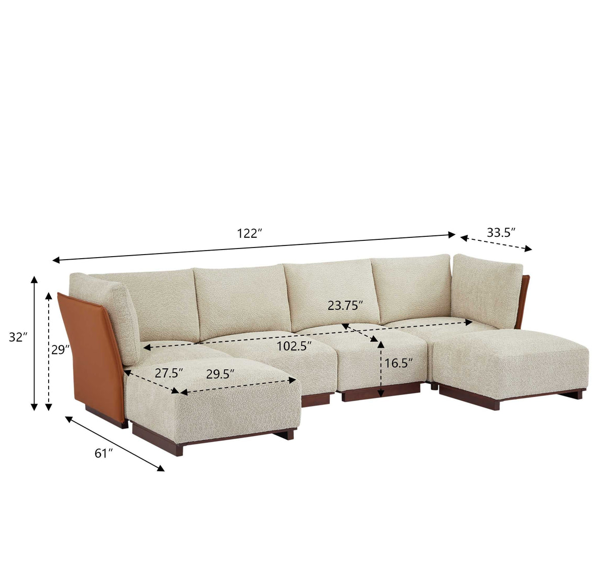 Velora 6-Piece U Shaped Boucle Modular Sectional Sofa with Deep Seating - White, photo 3 of 10