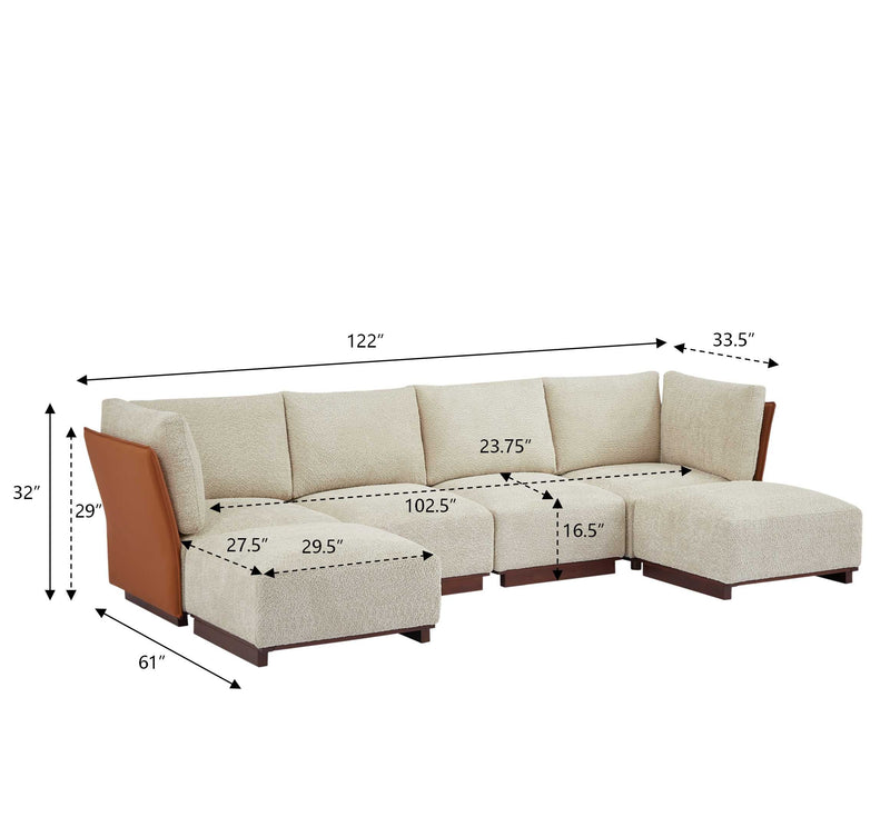 Velora 6-Piece U Shaped Boucle Modular Sectional Sofa with Deep Seating - White, photo 3 of 10