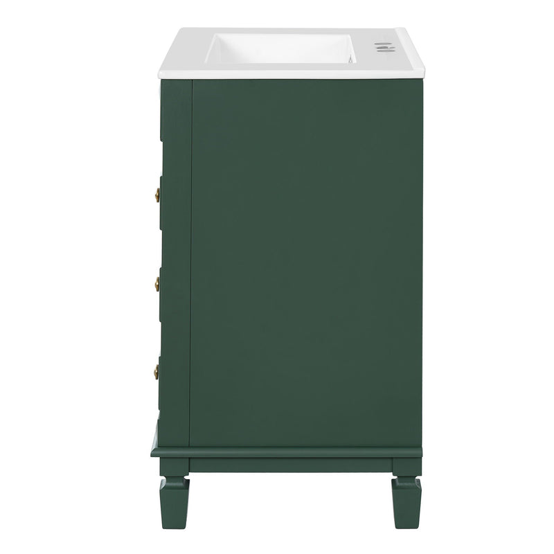 Bathroom Vanity With Sink, Compact Cabinet & 2 Drawers And Adjustable Shelf