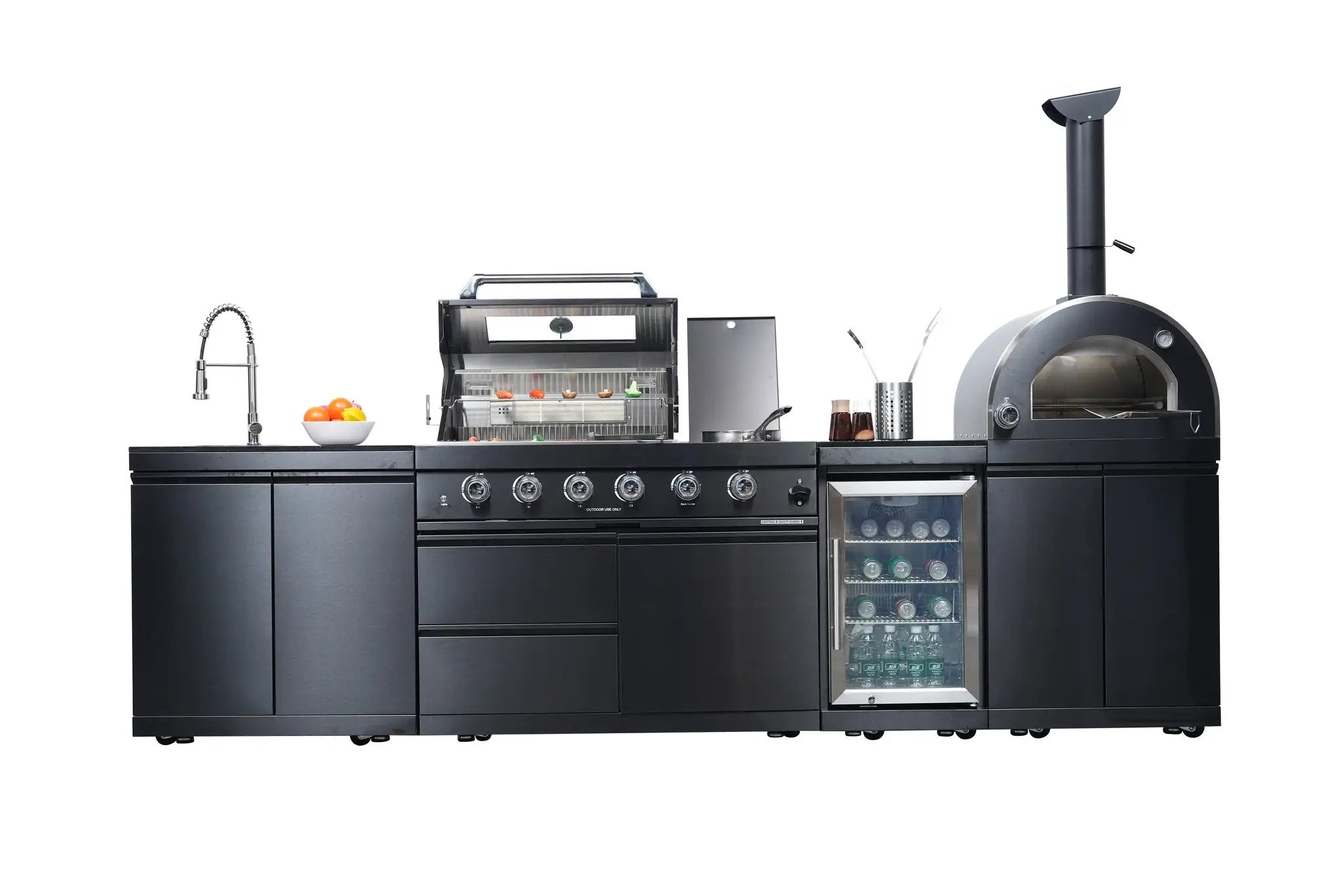 Black 125-Inch Double Stainless Steel Gas Outdoor Kitchen Barbecue Grill by HouseOfZazla