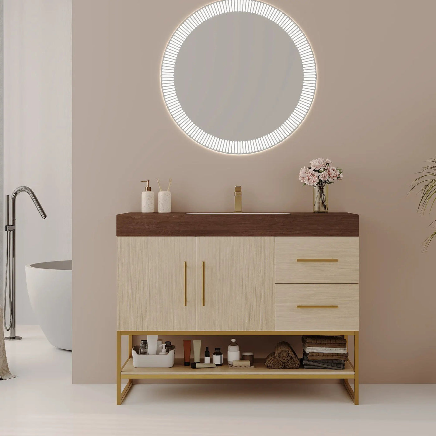 36" Modern Free-Standing Bathroom Vanity with Seamless Ceramic Sink & Sintered Stone Top by HouseOfZazla