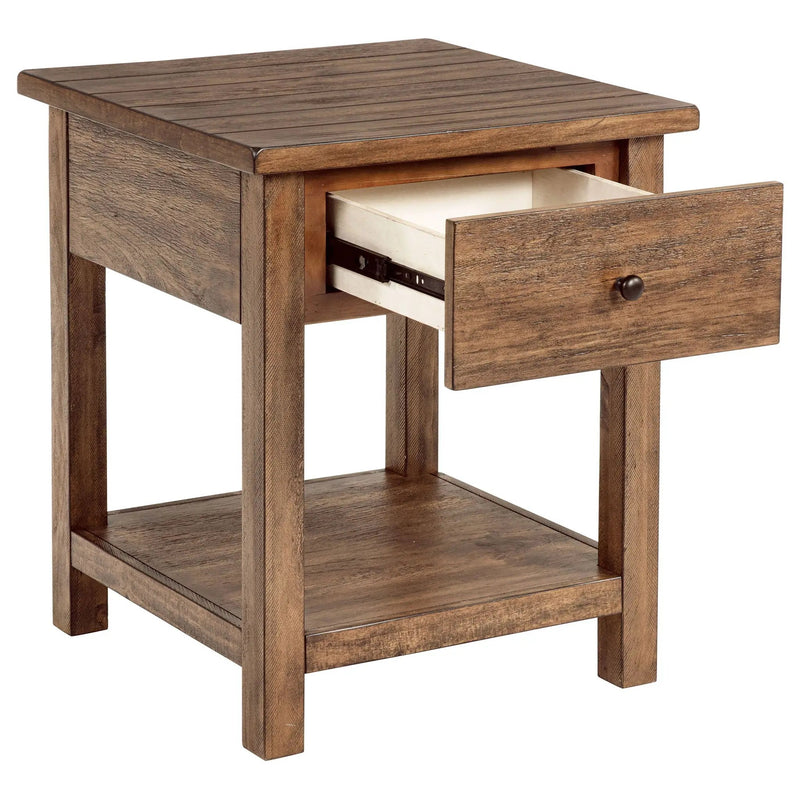 Payne 1-drawer Wood End Table with Shelf Distressed Brown by Unique Piece Furniture