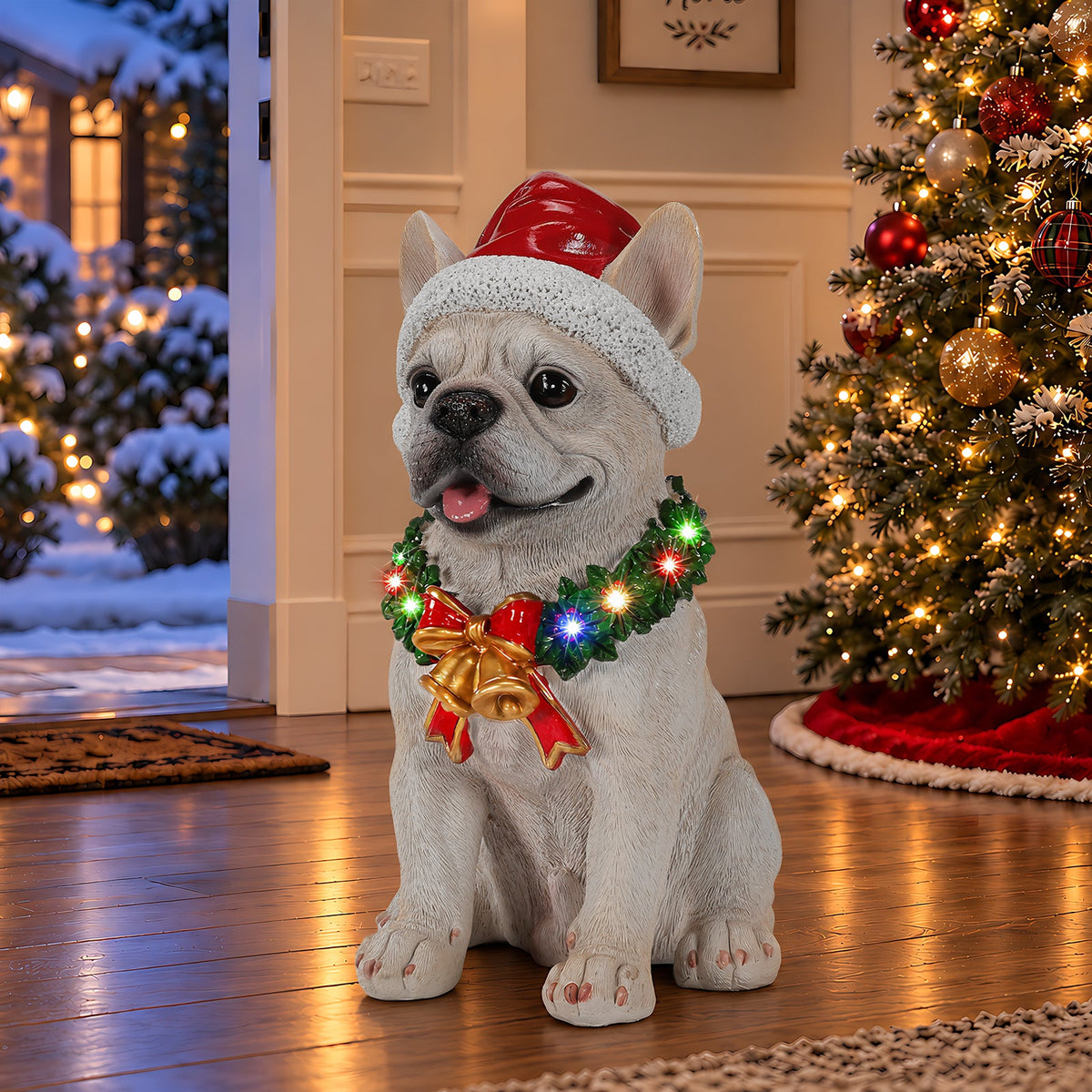 Lighted Christmas French Bulldog Statue, photo 2 of 10