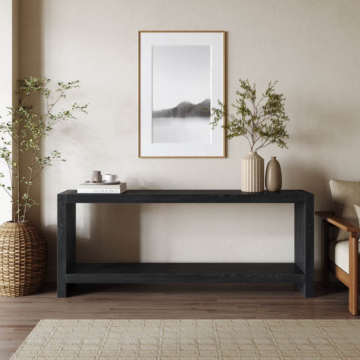 63-Inch Large Farmhouse Console Table, 2-Tier Rustic Entryway Table with Wood Veneer, Vintage Sofa Table for Behind Couch, Living Room, Hallway, Easy Assembly, photo 8 of 10