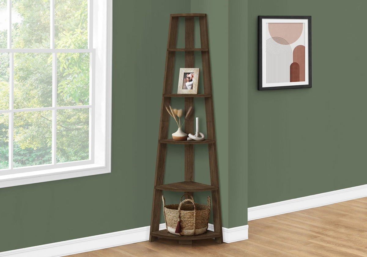 5-Tier Corner Bookshelf with Fixed Shelves - Particle Board, Black, White, Dark Brown, Dark Gray, photo 16 of 16