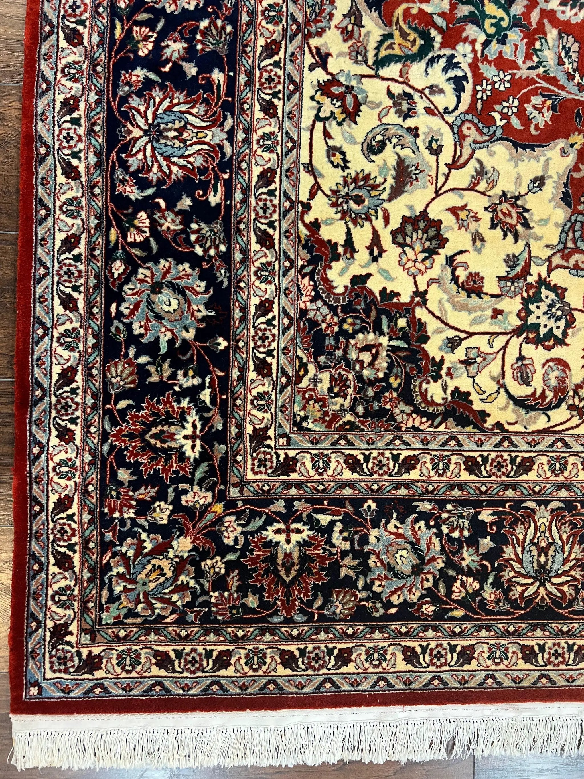 Fine Sino Persian Rug 7x10 ft, Floral Central Medallion Oriental Carpet, Red Navy Blue Cream, Hand Knotted Wool Traditional Vintage Rug by Jewel Rugs