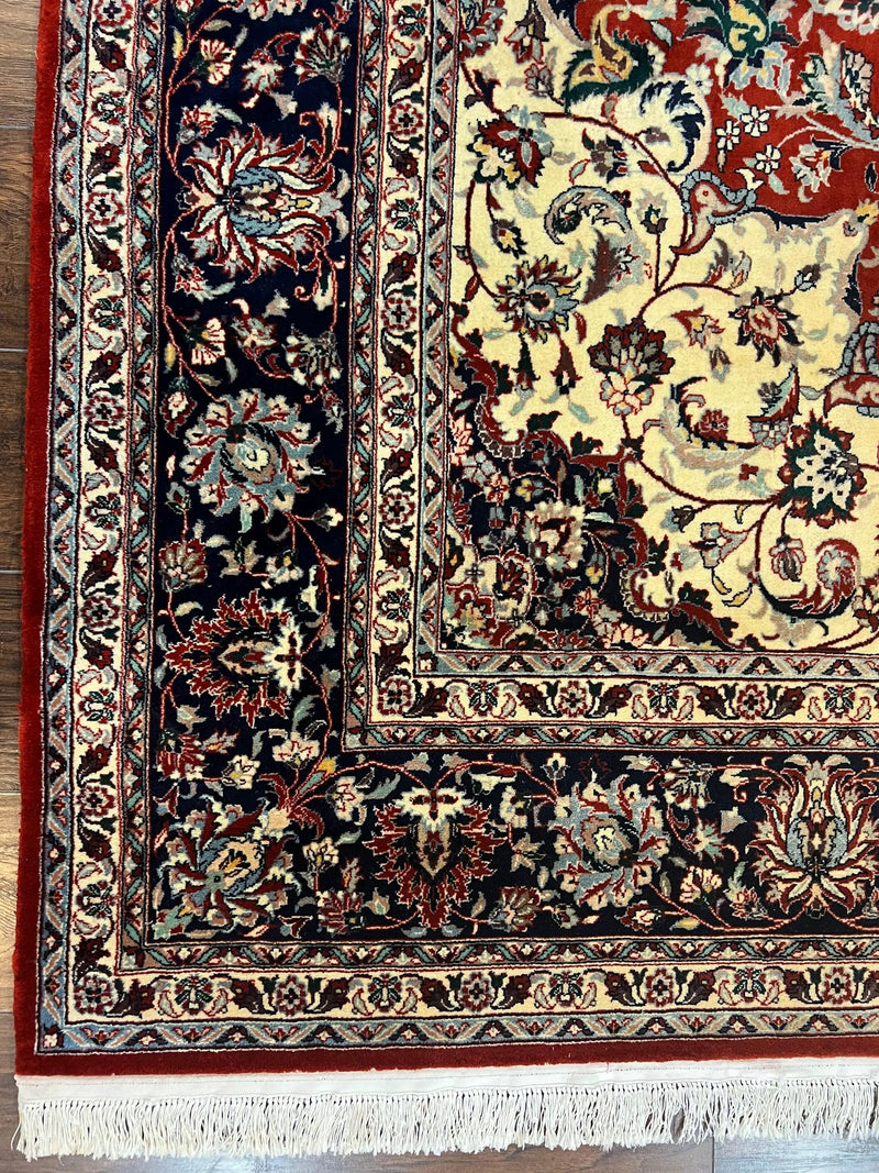Fine Sino Persian Rug 7x10 ft, Floral Central Medallion Oriental Carpet, Red Navy Blue Cream, Hand Knotted Wool Traditional Vintage Rug by Jewel Rugs