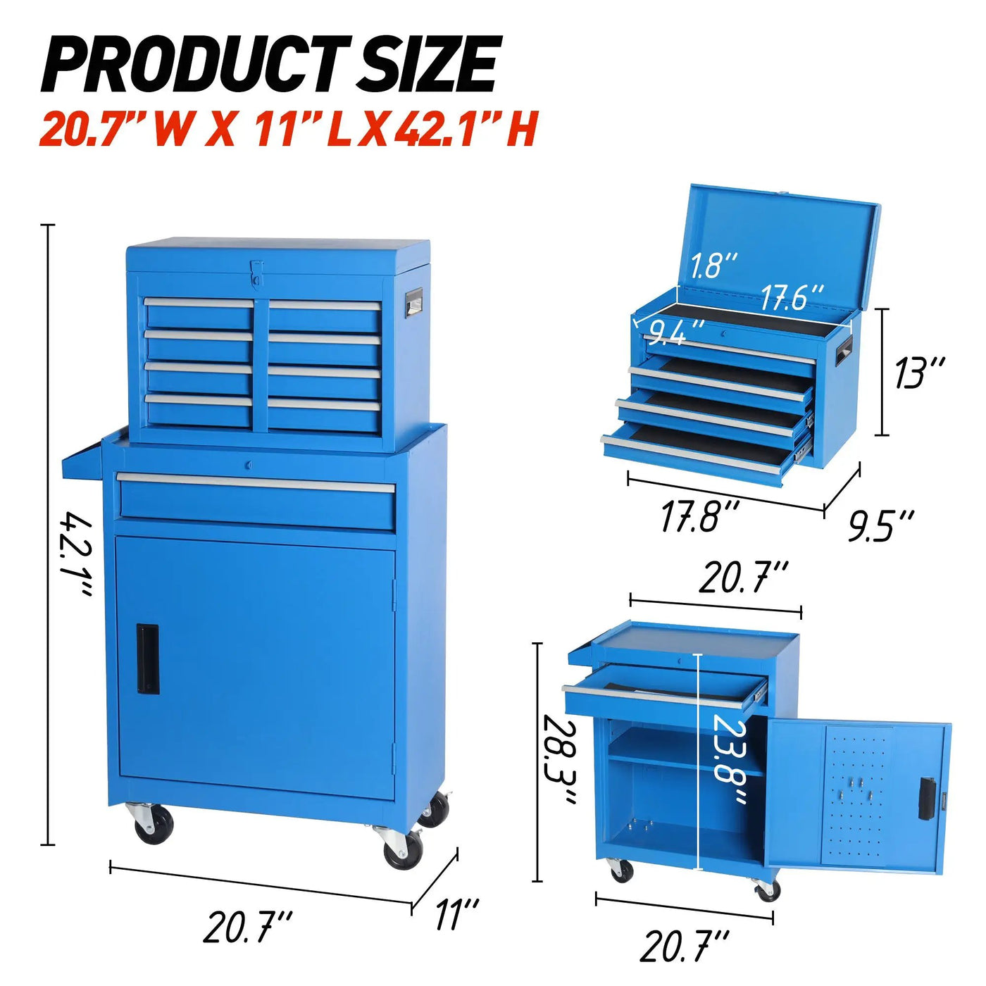 5-Drawer Rolling Tool Storage Cabinet with Detachable Top Toolbox by HouseOfZazla