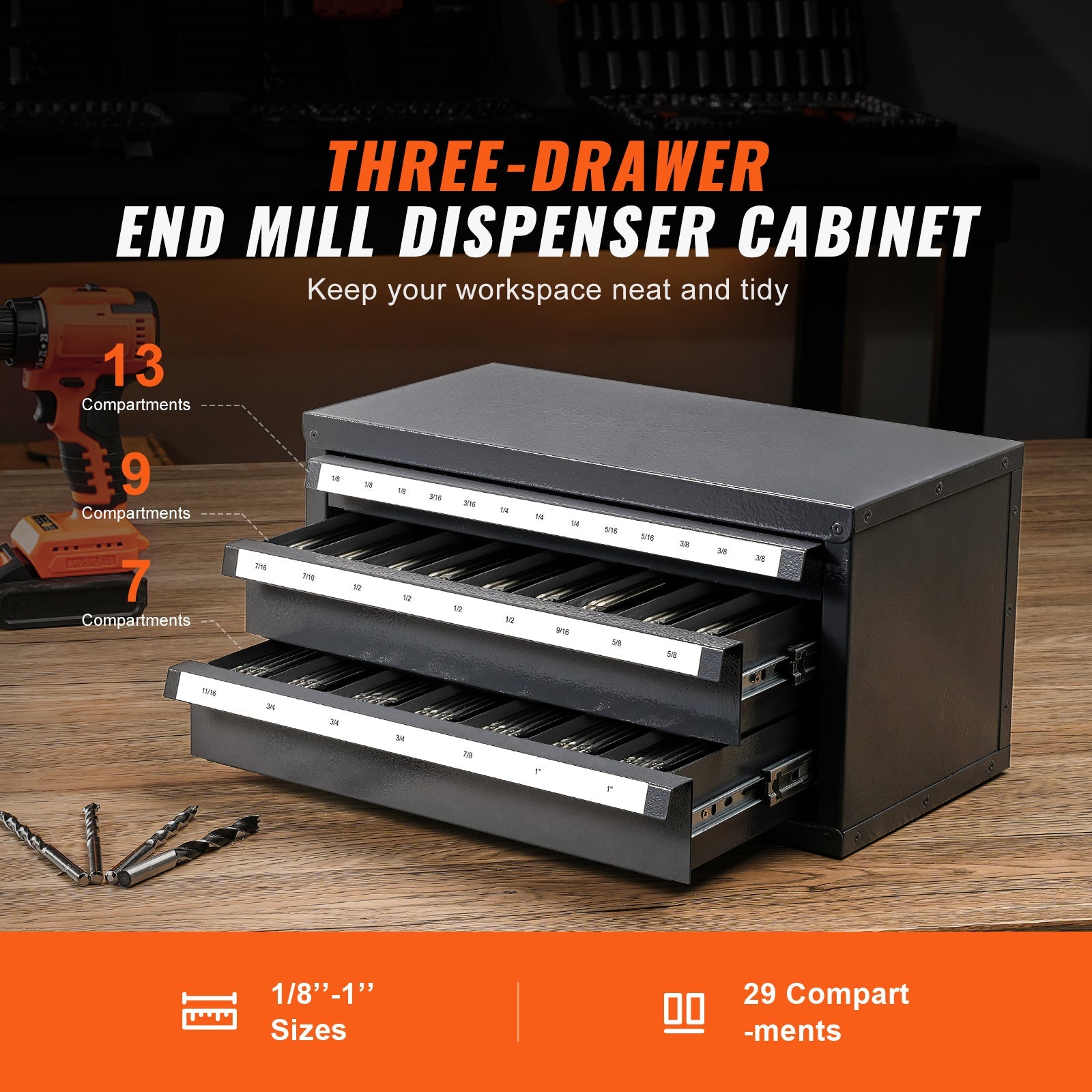 End Mill Dispenser Cabinet, Three-Drawer Organizer for End Mill Storage by HouseOfZazla