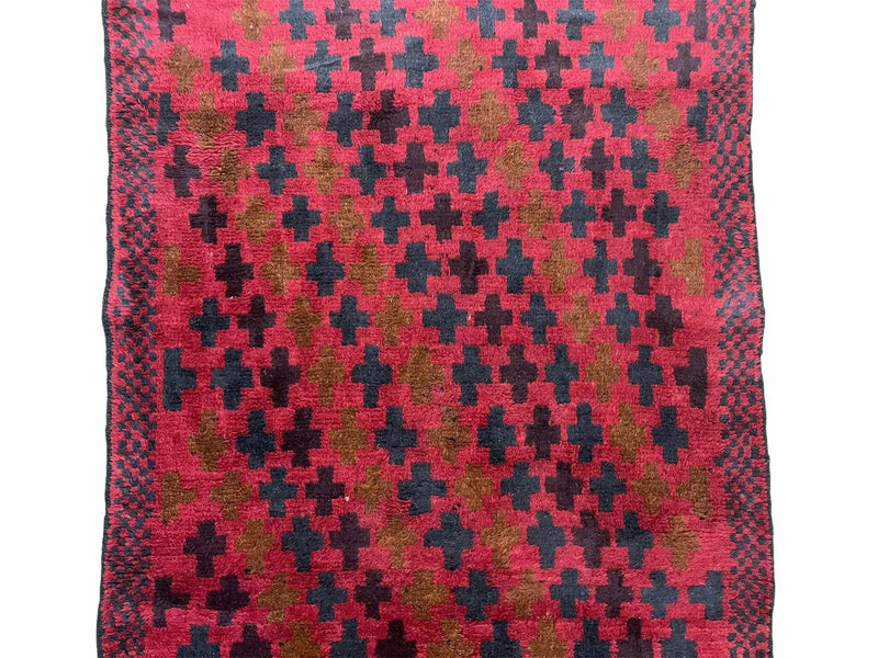 2' 10" X 4'8" Vintage Handmade Tribal Wool Rug Balouchi Rug Afghan Rug Red Beige by Jewel Rugs